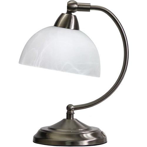 White Marble Shade Brushed Nickel Arch Task Light