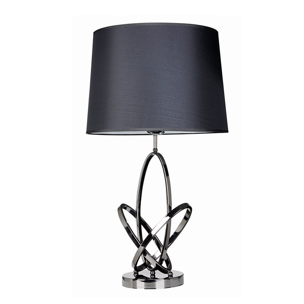 Modern Chrome Sculptured Metal Table Lamp with Black Shade