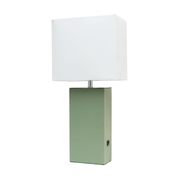 Elegant Designs Modern Leather Table Lamp with USB - Sage Green