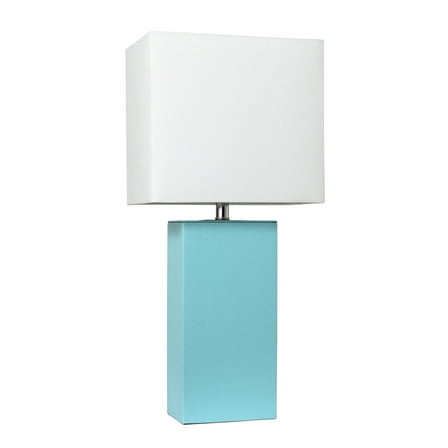 Elegant Designs Modern Leather Table Lamp with White Fabric Shade, Aqua