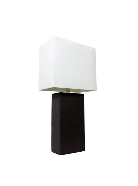 Elegant Designs Modern Leather Table Lamp with White Fabric Shade, Black