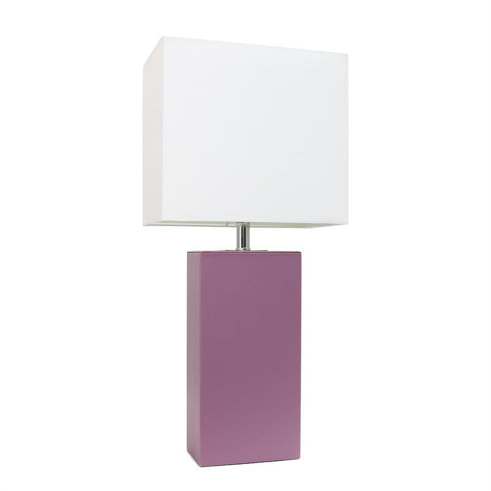 Elegant Designs Modern Leather Table Lamp with White Fabric Shade, Purple