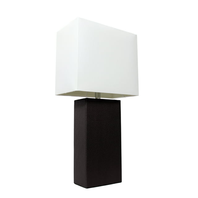 Elegant Designs Modern Leather Table Lamp with White Fabric Shade ...