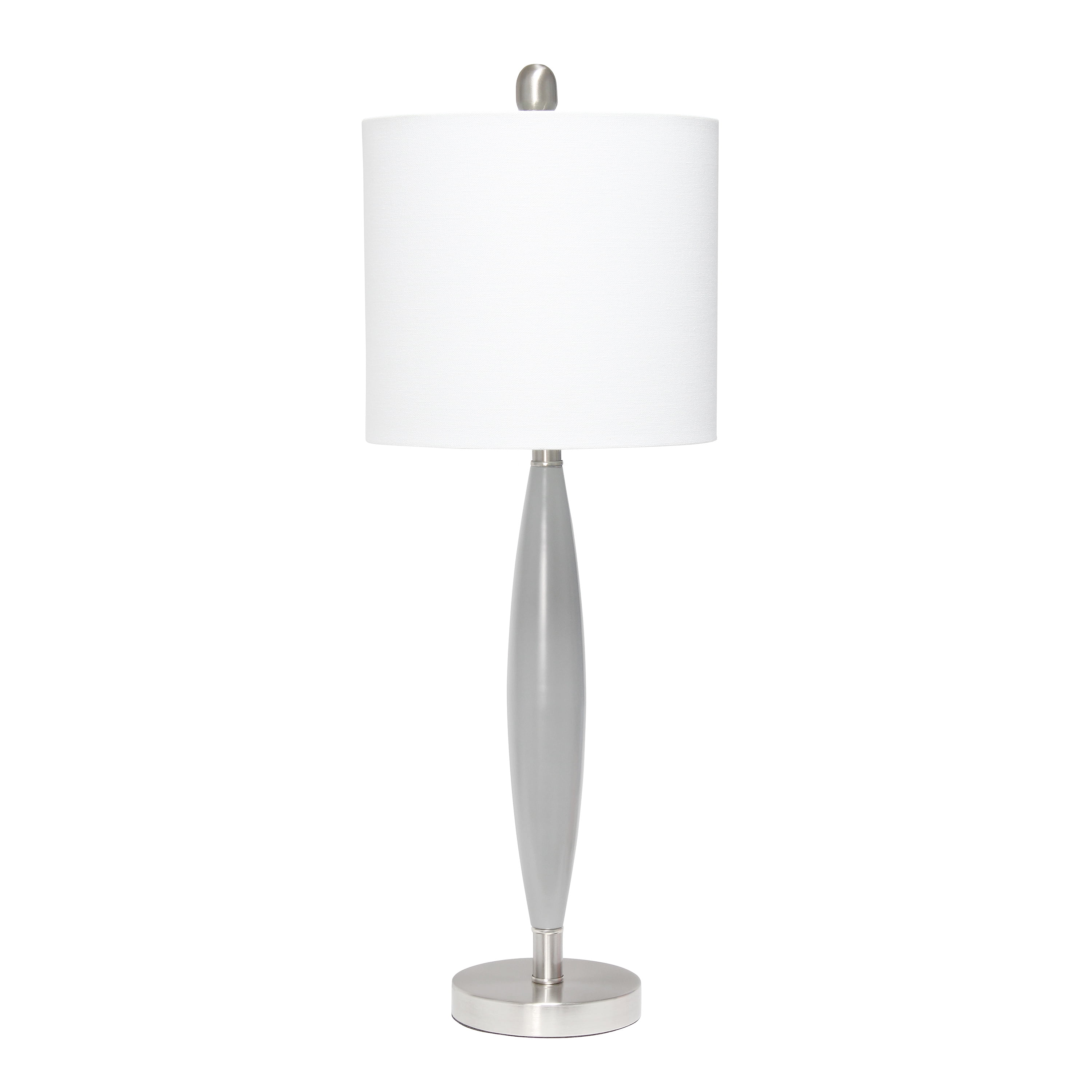Gray and Brushed Nickel Adjustable Stick Table Lamp with White Fabric Shade