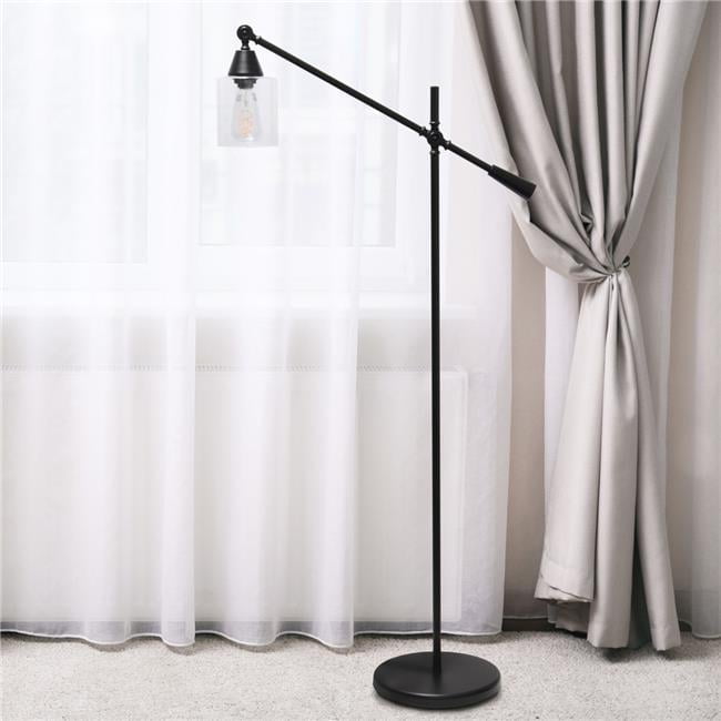 Edison-Inspired Adjustable Black Floor Lamp with Glass Shade