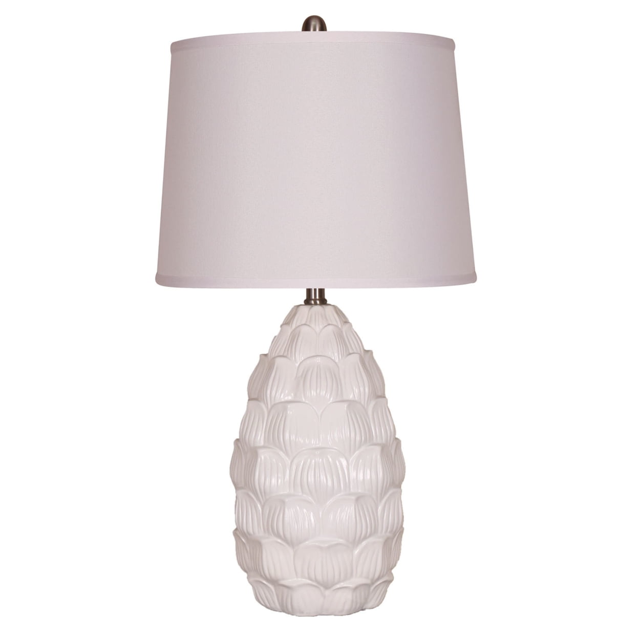 White Resin Table Lamp with Fabric Shade and 3-Way Switch