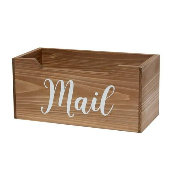 Elegant Designs  Rustic Farmhouse Wooden Tabletop Decorative Script Word Mail Organizer Box - Letter Holder, Natural
