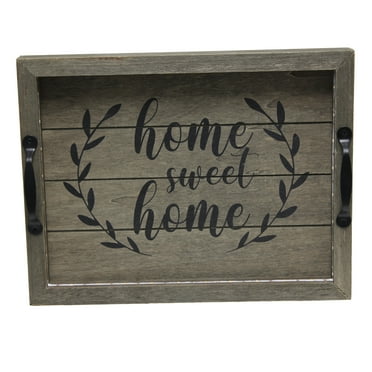 Elegant Designs Salento Farmhouse Rectangular Decorative LED Light Up Wooden Serving Tray with Black Metal Handles