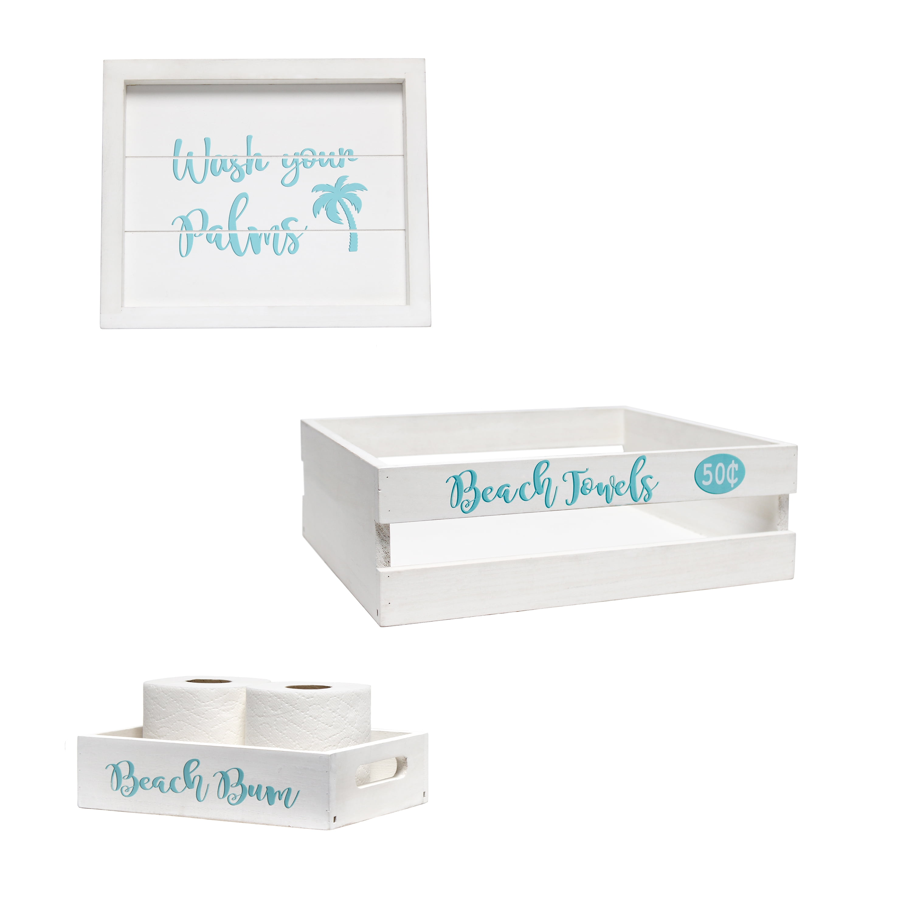 White Wash Beach Theme Wood Framed Wall Decor Set