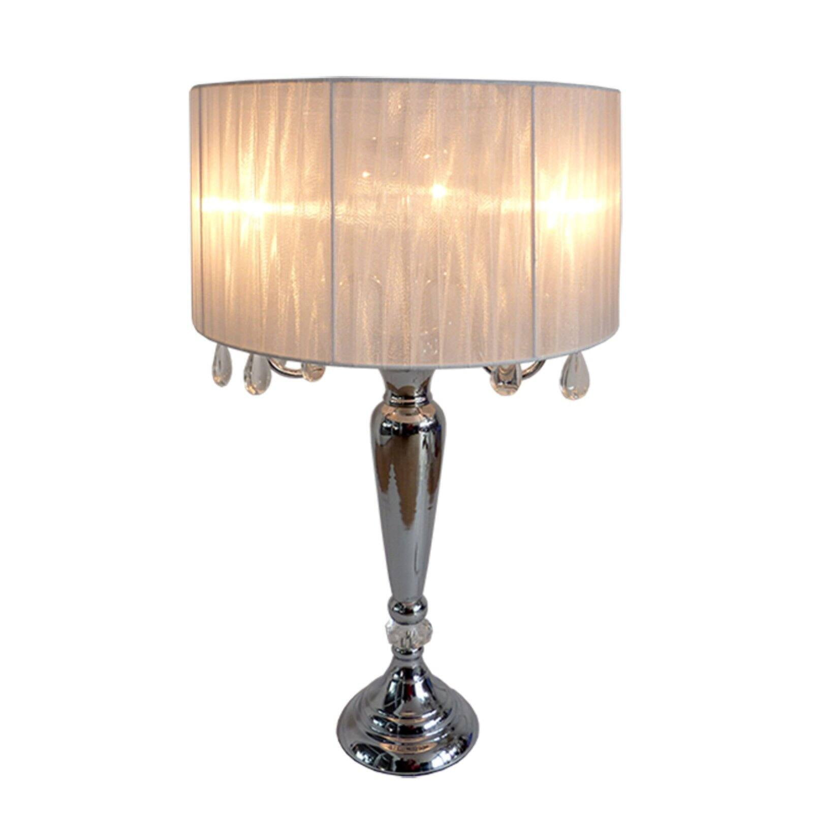 Chic Elegance 31'' White Table Lamp with Sheer Shade and Hanging Crystals