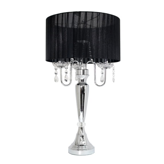 Elegant Designs Trendy Romantic Sheer Shade Table Lamp with Hanging Crystals