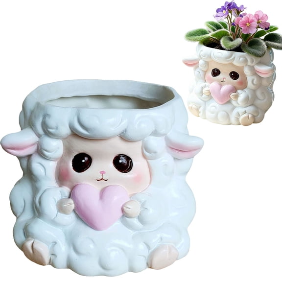 Elegant Desktop Decor Accent, Cute Sheep Ceramic Planter Animal Pot With Hole Sm, Ceramic Ornament, Ceramic Decor, Handmade Craft.