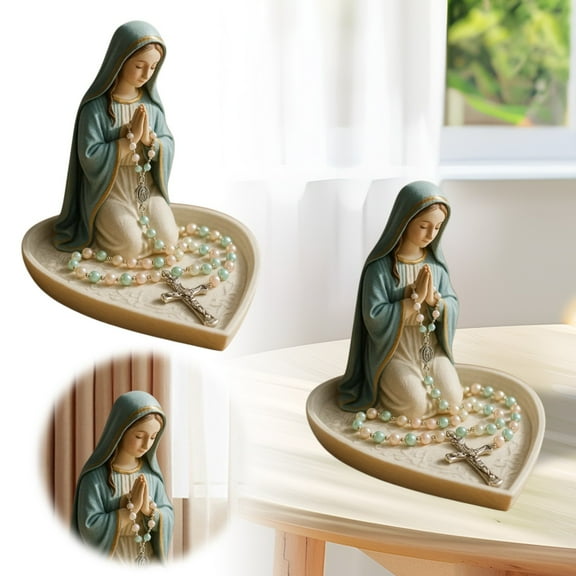 Elegant Desktop Resin Figurine Decorative Stand With Heart-Shaped Tray – Praying Lady Sculpture For Home Decor, Jewelry & Keepsake Display