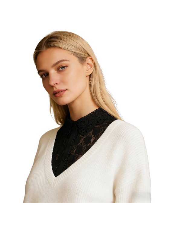 Elegant Detachable Lace Collar for Neckline Enhancement in Wardrobe Enhancer# end start#s#Versatile design tailored for commuting and casual settings elevating everyday outfits with a refined lace