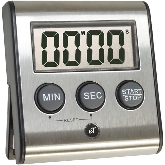 Elegant Digital Kitchen Timer, Stainless Steel Model eT-23, Super Strong Magnetic Back, Loud Alarm, Large Display, Auto Memory, Auto Shut-Off by