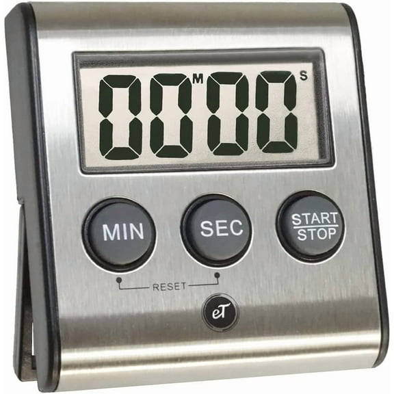Elegant Digital Kitchen Timer, Stainless Steel Model eT-23, Super Strong Magnetic Back, Loud Alarm, Large Display, Auto Memory, Auto Shut-Off by