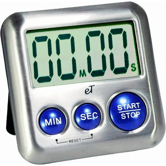 Elegant Digital Kitchen Timer Stainless Steel - Plumberry - Strong Magnetic Back - Kickstand - Loud Alarm - Large Display - Auto Memory - Auto Shut-Off - Model eT-24 (Plumberry) by