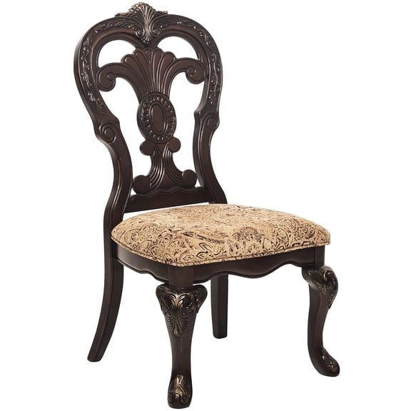 Elegant Dining Side Chairs 2pc, Cherry Finish With Gold Decor, Fabric Upholstered Furniture 2 Chair Collection, Trim,