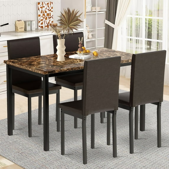 Elegant Dining Table Sets, 42''x27.5''x30.7'' Metal Kitchen Table Sets Faux Marble Rectangular Breakfast Table w/Metal Legs & Black Finish Frame, Table Sets for an Apartment Breakfast, Coffee, S1253