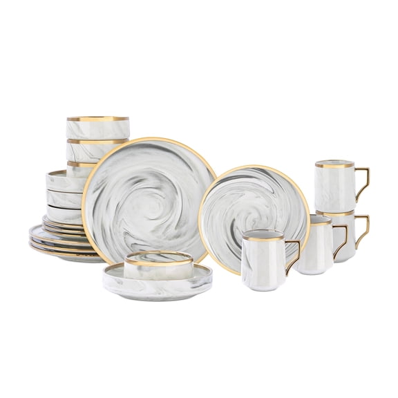 Elegant Dinnerware Set with Gold Trim Made of Marble
