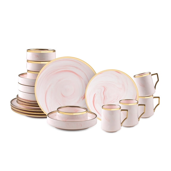 Elegant Dinnerware Set with Gold Trim Made of Marble