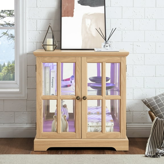 Elegant Display Cabinet With Vintage Metal Handle And Adjustable Shelving Retro Antique Showcase Smooth Tabletop Shelf Arrangement