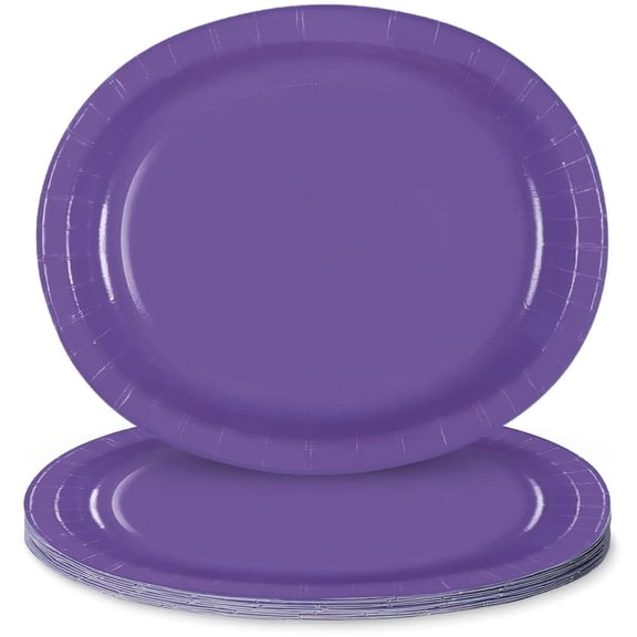 Elegant Disposable Paper Neon Purple Oval Large Plates - 12" (8 Ct) | Easy Cleanup and Quick Tidying Up - Perfect for Parties and Events
