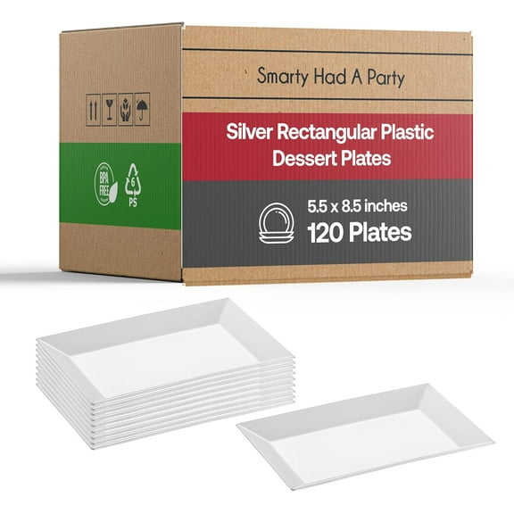 Elegant Disposable Plastic Dessert Plates 120 Pcs - Plastic Dinner Plates Rectangle Silver Salad Cake Plates - Bulk Party Supplies For Wedding, Disposable Plates for Party