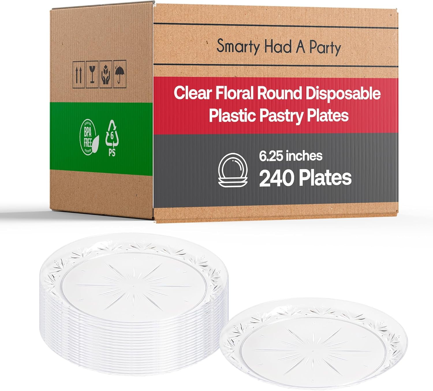 Elegant Disposable Plastic Dessert Plates 240 Pcs - 6" Heavy Duty Fancy Clear Salad Plates - Appetizer Cake Plates - Bulk Party Supplies For Wedding, Easter, Birthday Parties & All Occasions