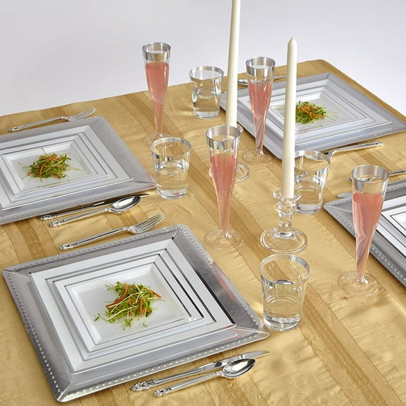 Elegant Disposable Square Charger Plates - 10 PC Heavy Duty Silver Dinner Set for Party & Fine Dining