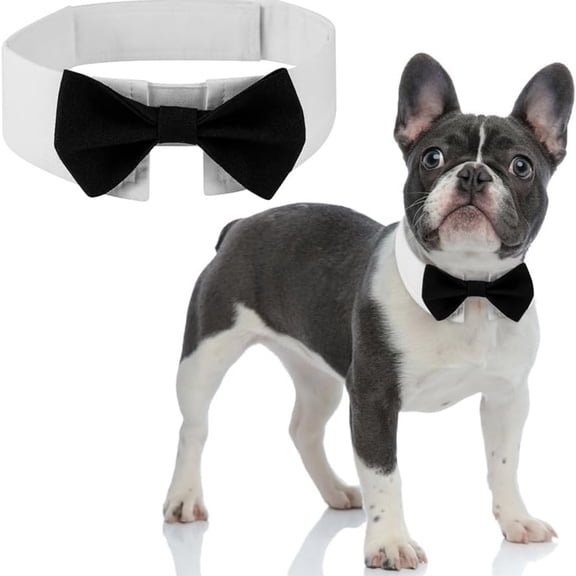 Elegant Dog Bow Tie - Cute Tuxedo Bowtie with Adjustable White Collar for Formal Pets - Perfect for Valentines, Weddings, and Birthdays