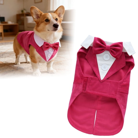Elegant Dog Tuxedo With Bow Tie Formal Pet Suit With 2 Buttons For Wedding Parties And Special Occasions(Pink-L)