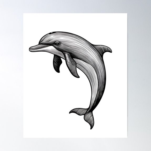 Elegant Dolphin Line Art Illustration Poster Wall Art, Modern Wall Decor For Living Room Bedroom, 24x36 UNFRAMED