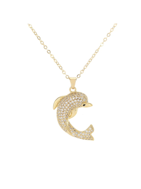 Elegant Dolphin Pendant Necklace for Women, Rose Gold Plated Dolphin Necklace For Mama, White/Blue Cubic Zirconia Necklace Marine Life Dolphin Jewelry with Long Chain
