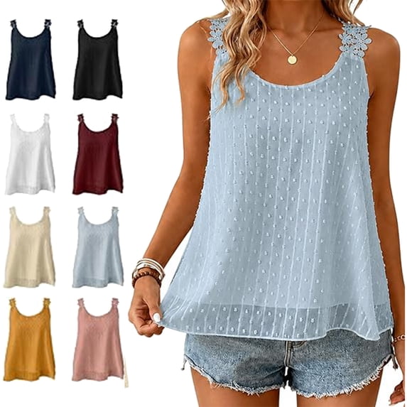 Elegant Dot Lace Strap Tank Top, Womens Flowy Tops Going Out for Women Blouses Western Summer Sleeveles