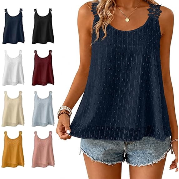 Elegant Dot Lace Strap Tank Top, Womens Flowy Tops Going Out for Women Blouses Western Summer Sleeveles