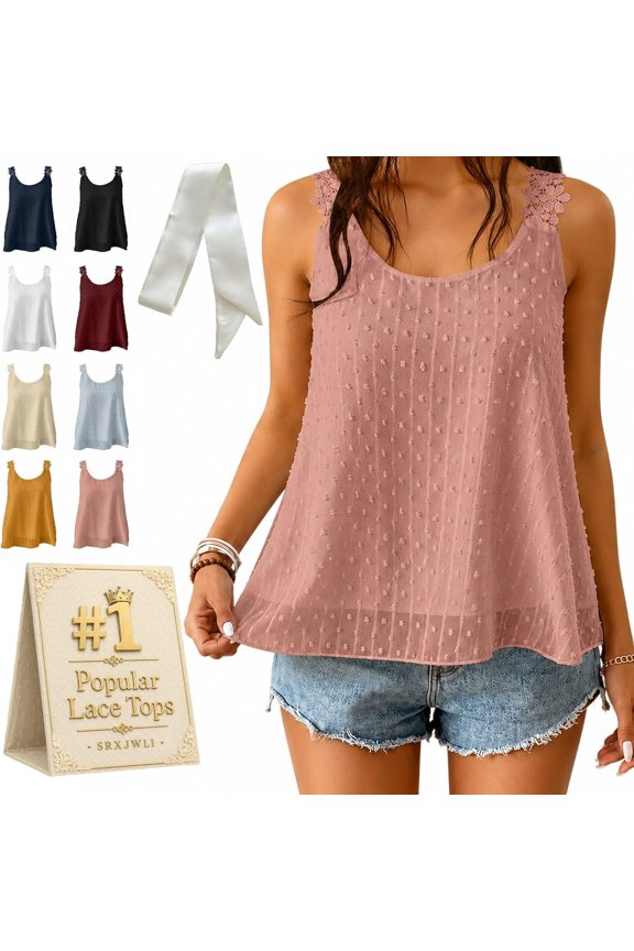 Elegant Dot Lace Strap Tank Top Womens Flowy Tops Going Out for Women Blouses Western Summer Sleeveles
