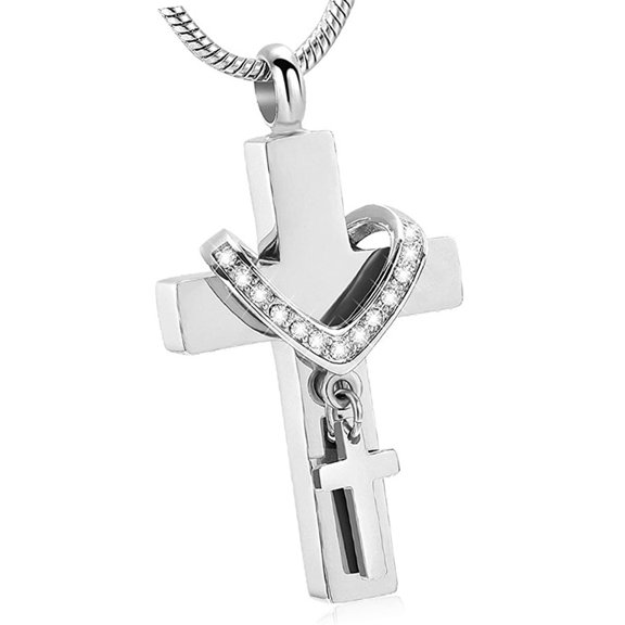Elegant Double Crossed Pet Ashes Memorial Pendant Necklace with Stainless Steels for Daily Use Pet Remembrances Jewelry