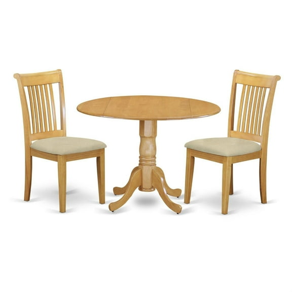 Elegant Double-Drop Leaf Kitchen Dining Table Set | Oak Finish | Compact Size | 2 Chairs | High-Quality Asian Hardwood | Ideal for Small Spaces