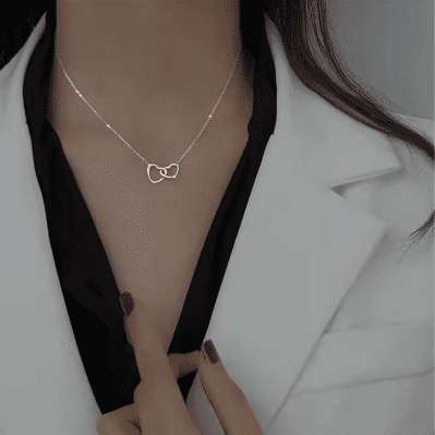 Elegant Double Heart Interlocking Pendant Necklace - Silver