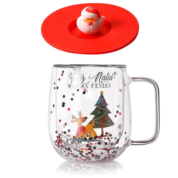 Elegant Double Insulation Glass Cup Delicate Double Wall Glass Mug for Warm Beverages with Festival Christmas Touch