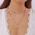 thumbnail image 1 of Elegant Double Layer Color Necklace with Tassels and Glass Gems for Women, 1 of 9