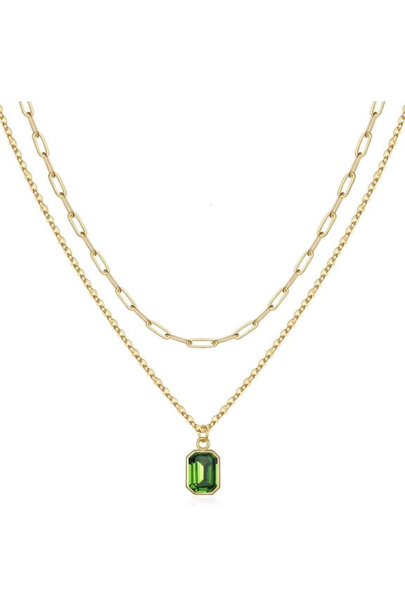 Elegant Double Layer Necklace Featuring December Birthstones Rectangular Pendant
