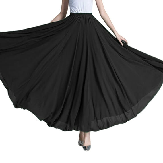Elegant Double Layers Ballet Lyricals Dance Skirt for Women Big Swing Performances Long Skirt with Elastic Waist Lining