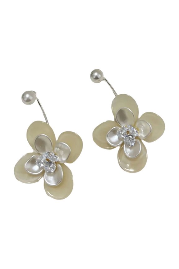 Elegant Double Sided Flower Studs Earrings With Silver Backing