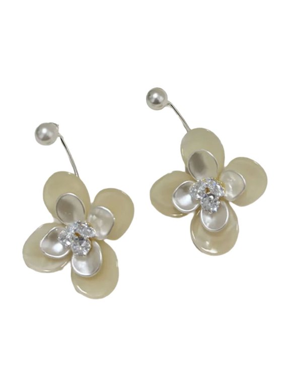 Elegant Double Sided Flower Studs Earrings With Silver Backing