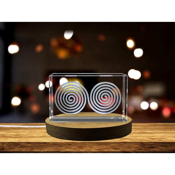 Elegant Double Spiral Crystal | Unique Geometric Symbol Engraved Decorative Gift
