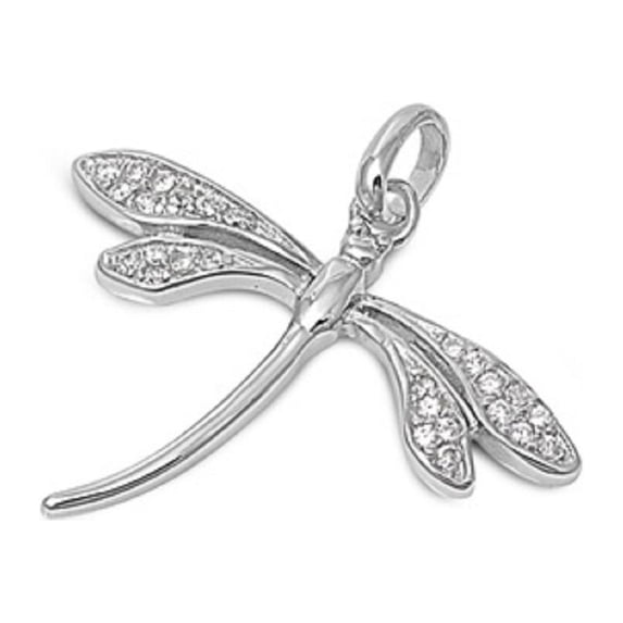 Elegant Dragonfly Pendant Cubic Zirconia Sterling Silver