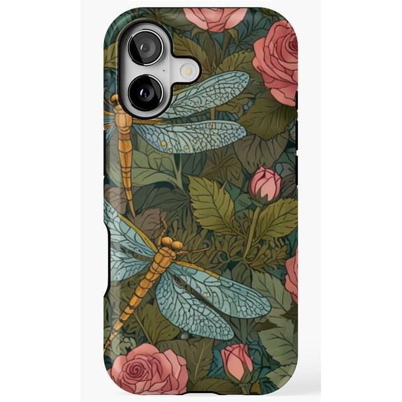 Elegant Dragonfly Spring Rose Garden Insect Floral Phone Case for iPhone 17 16 15 14 13 12 11 Pro Max