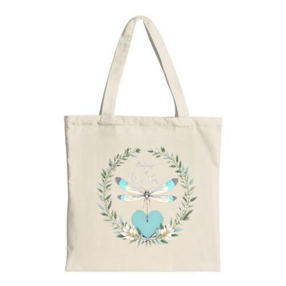 Elegant Dragonfly Tote Bag - Teal Heart & Floral Wreath Design Perfect for Easter Parties Travel & Shopping - Reusable Canvas Bag